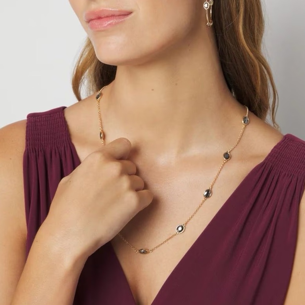 WHBM GOLD & HEMATITE CRYSTAL LONG NECKLACE